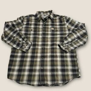 Carhartt Long Sleeve Plaid Button Down Mens Size Medium Heavy Flannel Green